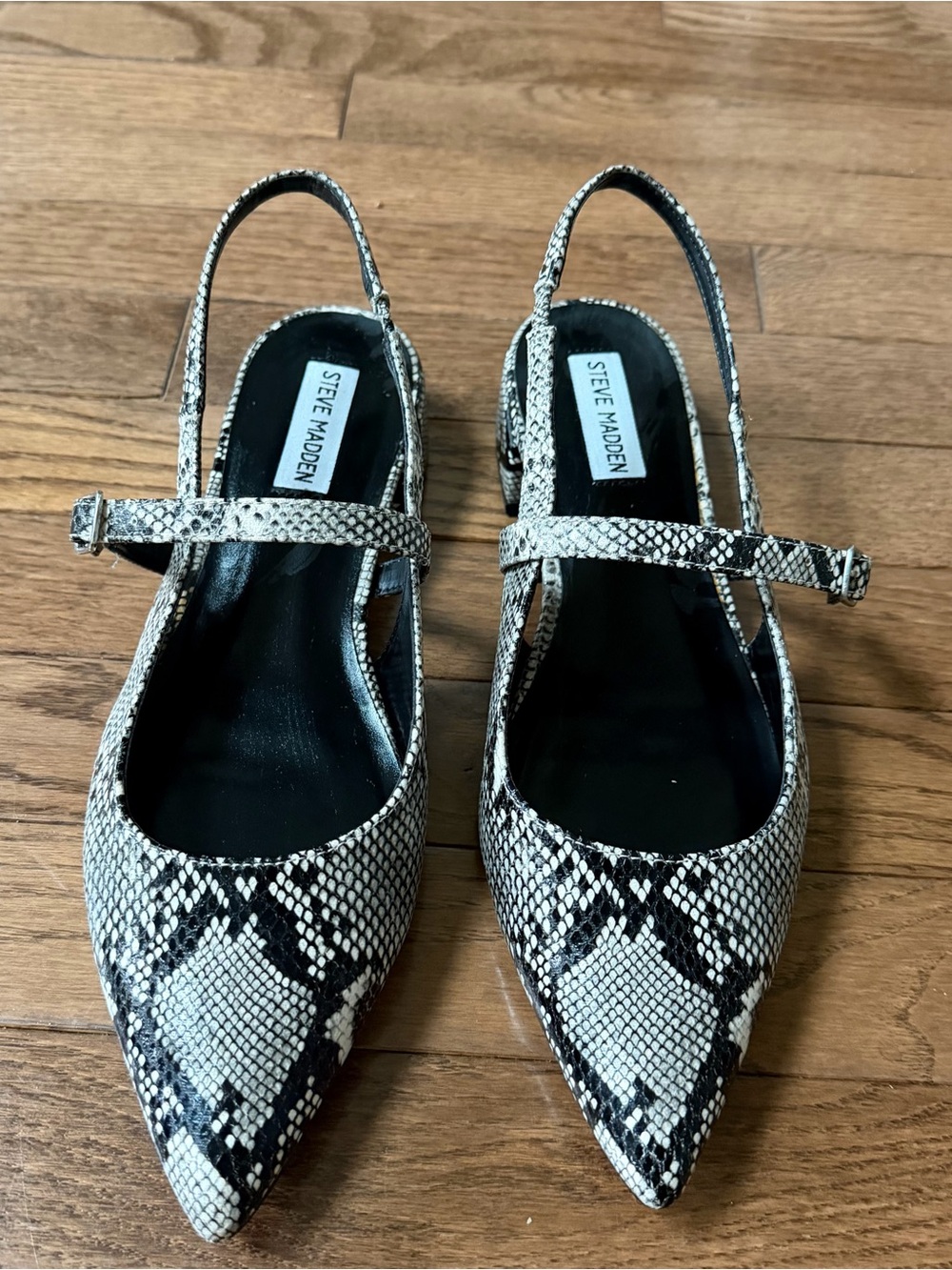 Steve Madden Slingback Flat Black/Ivory Snake Print Faux Leather Size 10
